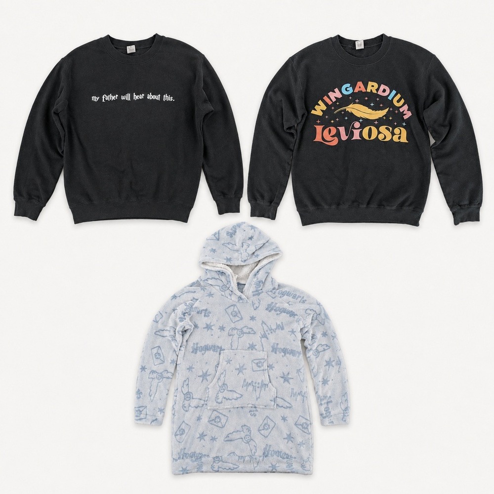 Harry Potter Sweatshirt Hoodie Lot Small Medium Black Blue Hogwarts Graphic 3pc